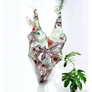 Bikini Lab One piece Swimsuit Tropical Vacation Floral Swim Keyhole Sexy size S